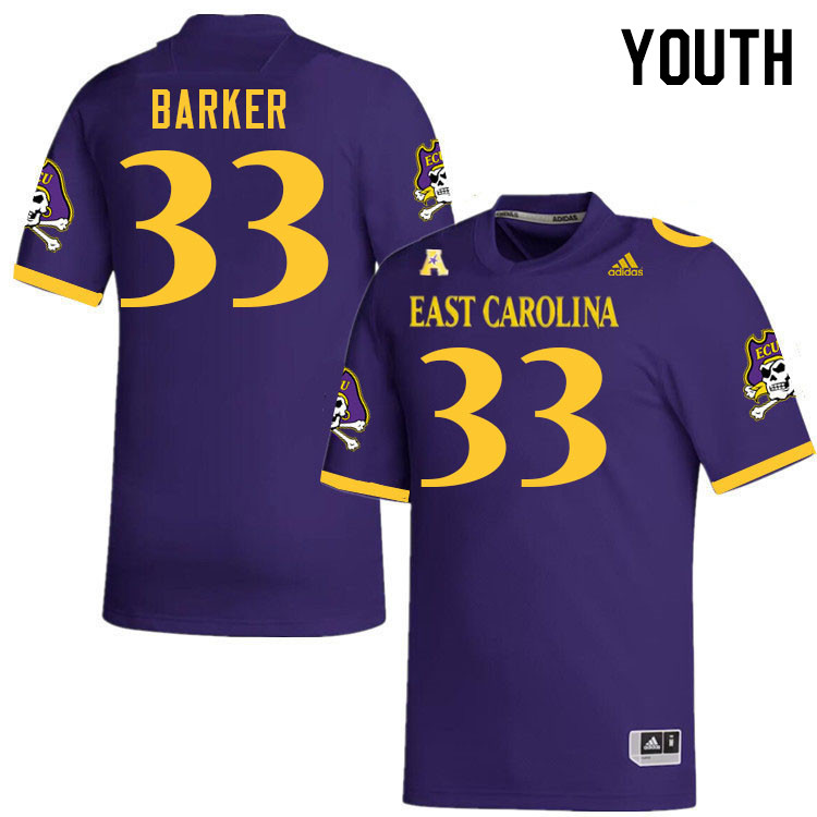 Youth #33 Zakye Barker ECU Pirates 2023 College Football Jerseys Stitched-Purple
